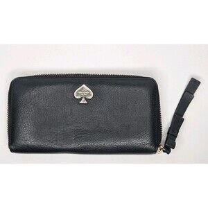 Kate Spade Leroy Street Neda Black Leather Wallet Bow Zipper Pull Vintage